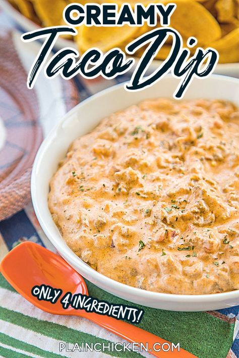 Creamy Taco Dip, Easy Mexican Dip, Mexican Dip Recipes, Football Friday, Mexican Dip, Mexican Dips, Plain Chicken, Taco Dip, Dip Recipes Easy