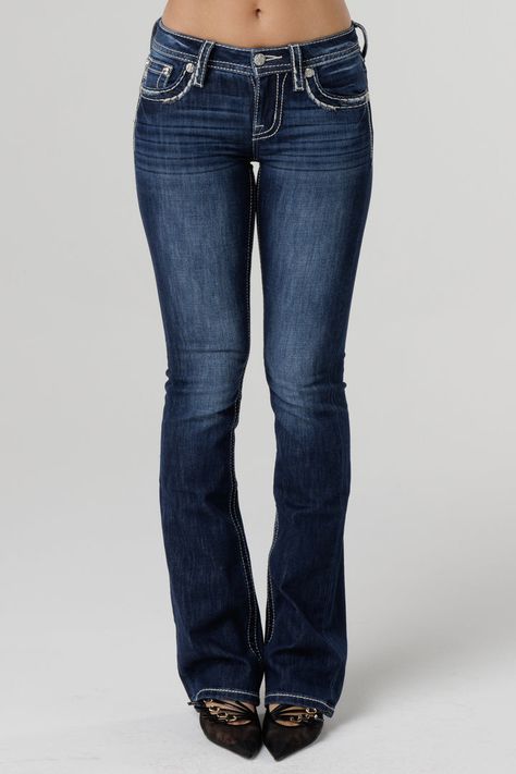 Shop the best selling women's jeans and denim at Miss Me. Find high-quality denim in a variety of styles, including skinny, bootcut, and distressed. Enjoy Free Continental US Shipping on orders $200+ Flare Jeans With Pocket Design, Low Rise 2000s Jeans, Dark Low Rise Jeans, Bootcut Low Rise Jeans, Y2k Bootcut Jeans, Bootcut Jeans Aesthetic, Woman Clothes Style, Flare Jeans With Sneakers, Dark Flared Jeans