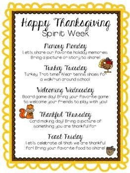 Thanksgiving Spirit Week Ideas For Daycare, Fall Spirit Week Ideas For Workplace, November Events For Residents, November Spirit Week Ideas, Fall Spirit Week Ideas, Thanksgiving Spirit Week Ideas, Thanksgiving Spirit Week, Teacher Incentives, Holiday Spirit Week