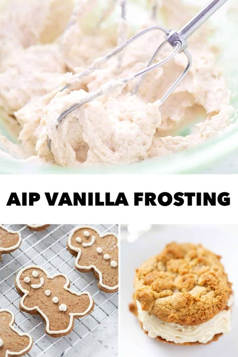 This AIP Vanilla Frosting tastes very similar to a traditional buttercream. However, it’s a totally Paleo buttercream frosting that is dairy and refined sugar free. Aip Frosting, Aip Desert, Aip Cake, Paleo Frosting, Aip Sweets, Aip Cookies, Aip Snacks, Aip Treats, Sugar Free Icing