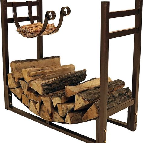 Sunnydaze Firewood Rack with Kindling Holder - Indoor or Outdoor Fireplace Log Rack Firewood Holder for Wood Storage - 33 Inch Wide x 30 Inch Tall, Bronze Firewood Storage Indoor, Kindle Holder, Outdoor Firewood Rack, Firewood Racks, Firewood Logs, Firewood Holder, Fireplace Logs, Firewood Rack, Steel Fire Pit