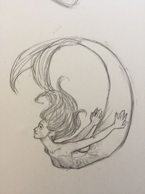 Mermaid... Mermaid Body Sketch, Mermaid In Water Drawing, Mermaid Drawings Aesthetic, Evil Siren Drawing, Mermaid Drawings Sketches, Sleeping Mermaid Drawing, Mermaid Drawing Aesthetic, Mermaid Figure Drawing, Siren Sketch Drawings