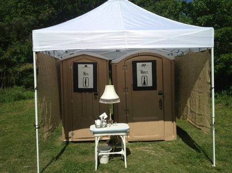 Wedding - almost like home - almost - how to decorate a porta- potty fit for a vintage outdoor wedding. Portapotty Wedding, Porta Potty Wedding, Porta Potty Ideas, Wedding Restroom, Vintage Outdoor Weddings, Exhibition Furniture, Porta Potty, Wedding Bathroom, Wedding Rental