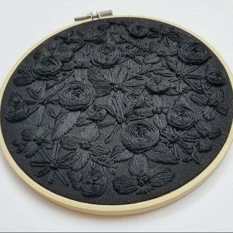 Black floss on black fabric giving us all the texture 🖤 @calicoranger #dmcthreads #dmcembroidery Black Work Embroidery, Black On Black Embroidery, Black And White Embroidery, Flower Embroidery Pattern, Tattoo Moon, Jaket Denim, Crewel Embroidery Kits, Embroidery Patterns Vintage, Black Embroidery