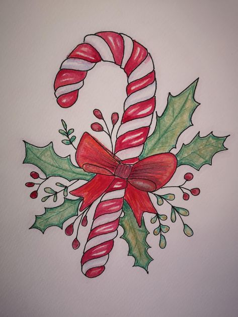 Candy Cane Drawing Easy, Things To Draw Christmas Themed, Diy Christmas Drawings, Easy Christmas Card Drawings, Cute Christmas Cards Handmade Easy, Drawing Ideas Christmas Easy, Christmas Decor Ideas Drawing, Christmas Decoration Drawing, Things To Draw For Christmas