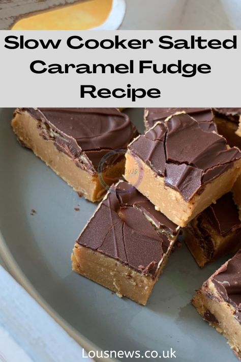 Slow Cooker Salted Caramel Fudge Recipe - Delicious slow cooker salted caramel fudge. #fudgerecipe #slowcooker #slowcookerfudge Caramel Fudge Recipe, Slow Cooker Fudge, Salted Caramel Fudge, Caramel Fudge, Fudge Recipe, Bittersweet Chocolate, Fudge Recipes, Silicone Baking, Tasty Recipes