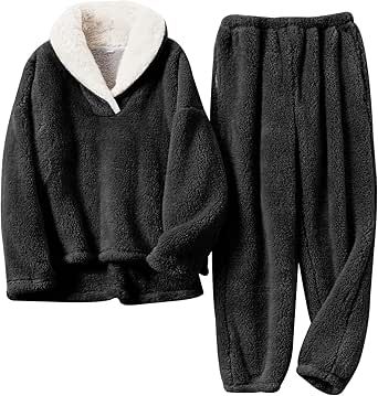 Gihuo Women' s Fluffy Pajamas Set Fleece Pullover Pants Loose Plush Sleepwear 2 Piece Pjs Set Warm Loungewear Fuzzy Shikaku Nara, Fuzzy Pjs, Fluffy Pajamas, Fuzzy Loungewear, Goth Male, Winter Pajamas Women, Winter Loungewear, Pjs Set, Warm Pajamas