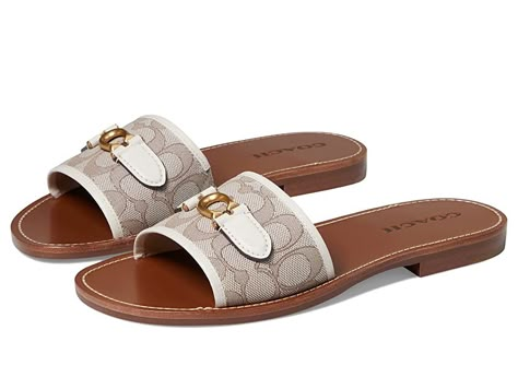 Coach Sandals Outfit, Coach Slippers, Cute Flat Sandals, Designer Flat Sandals, Coach Shoes Women, Coach Heels, Coach Sandals, The Virgin Islands, Pretty Sandals