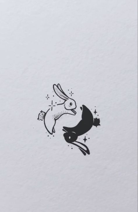 Yin Yang Bunny Tattoo, Bunny Ying Yang Tattoo, Video Game Sibling Tattoos, Rabbit And Cat Tattoo, Matching Rabbit Tattoos, Cute Bunny Tattoo Ideas, Unusual Matching Tattoos, Tattoo Ideas Anime Inspiration, Bunny Matching Tattoo