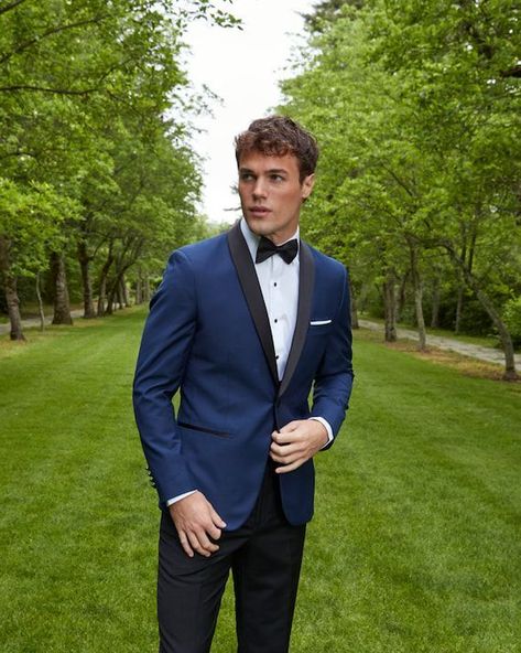 Prom Suits For Men Blue, Blue Tuxedo Wedding, Blue Tux, Black Bowtie, Dark Blue Wedding, Navy Tuxedos, Blue Tuxedo, Wedding Tux, Black Suit Wedding