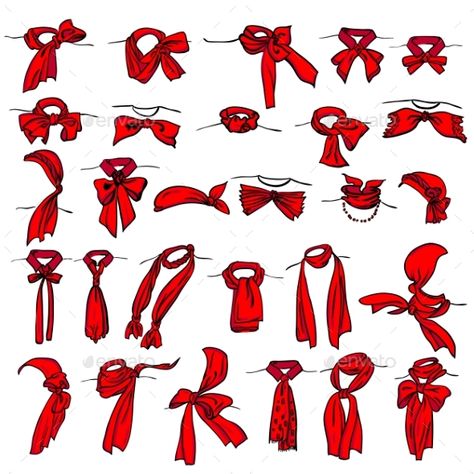 Set of Different Neckerchiefs - Man-made Objects Objects Ways To Tie Scarves, Scarf Knots, Shutter Stock, Ways To Wear A Scarf, How To Wear A Scarf, Tie Scarf, Bandana Scarf, Mode Ootd, Scarf Tying