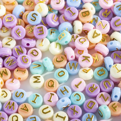 PRICES MAY VARY. 1000pcs White Acrylic Alphabet Letter Beads with raised Mix Candy Color Letter (Size--about 9.5~10mm in diameter, 6mm thick, hole: 2.3mm) Unique Raised Golden Letter: Super cute flat round Mix Candy Color acrylic beads with golden Alphabet, shiny and stylish, they will make elegant accents and add visual interest for your jewelry design. High quality acrylic material waterproof and drop resistant Wide Usage: Try to express yourself with these letter beads! fascinating beading su Bracelets Kandi, Kandi Necklace, Letter Bead Bracelets, Bracelet Craft, Diy Bracelets Tutorials, Color Acrylic, Raised Letters, Bracelet Craft Diy, Alphabet Beads