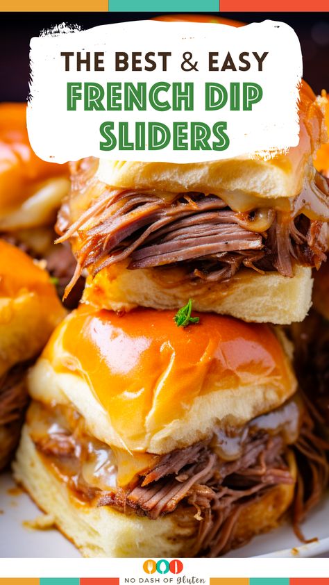 Dive into these mouthwatering French Dip Sliders! Imagine buttery sweet rolls filled with savory roast beef, melted provolone, and caramelized onions. Every bite promises a flavorful journey, especially when dipped in the accompanying rich au jus. Perfect for game nights, family gatherings, or any festive occasion. Ready to elevate your appetizer game? Tap to grab this must-try recipe now! Beef Dip Sliders, French Dip Sliders Recipes, French Dip Sliders Hawaiian Rolls, Roast Beef French Dip, French Dip Sliders, Beef Au Jus, Au Jus Recipe, Roast Beef Sliders, Beef Dip