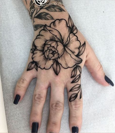 Flower On Hand Tattoo For Women, Full Hand Flower Tattoo, Simple Flower Hand Tattoo, Small Hand Flower Tattoos, Wrist Floral Tattoos For Women, Small Floral Hand Tattoos, Dainty Flower Hand Tattoo, Elbow Tattoos For Women Traditional, Hand Flower Tattoos For Women