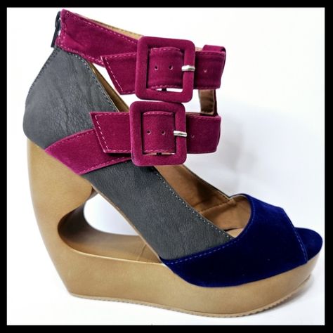 Qupid Chunky Block Wedge Heel Sandal, Velvet, Tri Tone, Sz 7.5 Go All Out In This Bold & Stunning, Strappy Wedge Sandal. This Shoes Features A Velvet Upper, Peeptoe, Tri-Tone Color Block Design, Pump Silhouette Topped With Double Adjustable Ankle Straps With Buckle Closure, Back Zipper Closure, Donut Whole Platform Wedge Heel. New!!! #Datenight #Party #Vacation #Club **Bundle & Save!!!** Add Items From My Closet To Get An Extra Discount On Everything & Pay Only 1 Shipping Fee. Best Way To Posh F High Top Wedge Sneakers, Dream Shoe, Brown Wedge Sandals, Cinderella Shoes, Cute Wedges, Club Shoes, Platform Wedge Heels, Vacation Club, Qupid Shoes