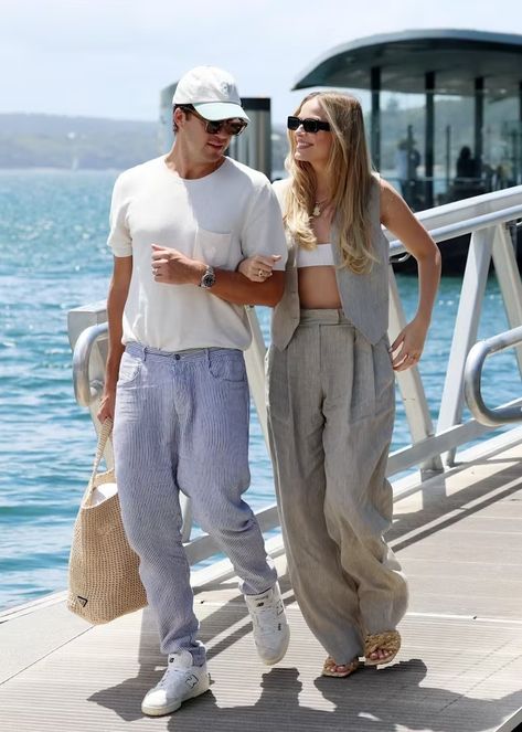 Boat Outfit Women, Boat Outfit, Tom Ackerley, White Pedicure, White Bandeau Top, Rose Bay, Portia De Rossi, Cutout Crop Top, Oversized Pants