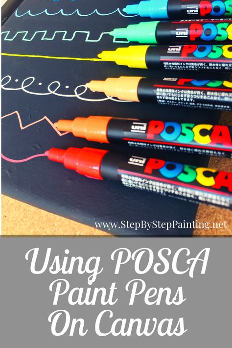 POSCA paint pens are excellent to use on canvas paintings. Use them for intricate designs, lettering, bold outlines, etc. They are very opaque and water based. Painting With Acrylic Pens, Posca On Canvas, Acrylic Paint Pens On Canvas, Paint Marker Paintings, Acrylic Paint Pens Ideas, Paint Pens On Canvas, Paint Guitar, Posca Drawing Ideas, Posca Pens Art