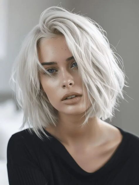 Silver Hair Girl, White Short Hair, Ghost Heart, Short White Hair, Short Hair Highlights, Platinum Blonde Hair Color, Dip Dye Hair, Pulled Back Hairstyles, Blonde Hairstyles