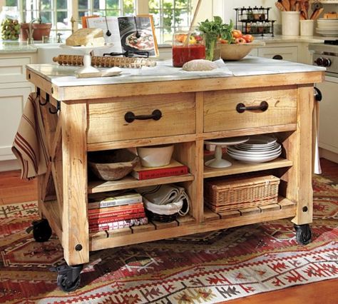 A Freestanding Island, or Perhaps One On Wheels, Can Be Moved Anywhere and Used As a Buffet etc. Rustic Kitchen Island Ideas, Marble Top Kitchen Island, Pottery Barn Kitchen, Top Kitchen Table, Reclaimed Wood Kitchen Island, Portable Kitchen Island, Freestanding Kitchen Island, Mobile Kitchen Island, Reclaimed Wood Kitchen