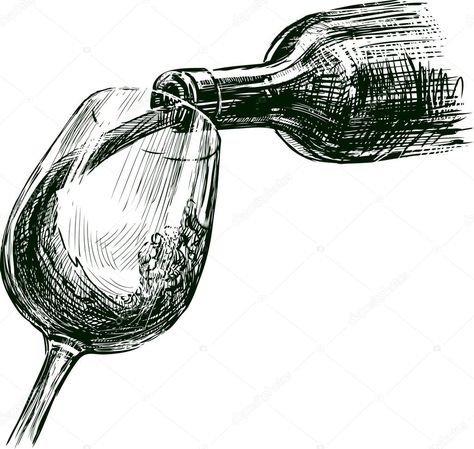 Alcohol Drawing Sketches, Wine Drawing Aesthetic, Wine Bottle Reference, Wine Drawing Sketches, Wine Bottle Sketch, Wine Glass Reference, Wine Glass Sketch, Wine Bottle Drawing, Laser Drawing