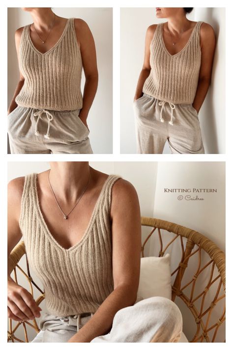 Remi Camisole Top Knitting Pattern - Knitting Pattern Knit Ribbed Tank Top Pattern, Knitted Cami Top, Free Top Knitting Pattern, Knit Summer Top Patterns, Top Knitting Pattern Free, Summer Knitting Patterns Free, Knitted Summer Tops, Knitting Top Pattern, Knitted Tank Top Pattern Free