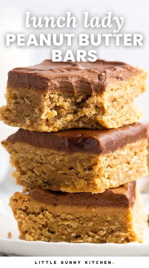 Peanut Butter Mallow Bars, Old Fashion Peanut Butter Bars, Lunchroom Ladies Peanut Butter Bars, Lunch Lady Bars Peanut Butter, Peanut Butter Chocolate Chip Recipes, Baked Peanut Butter Bars, Oatmeal Peanut Butter Recipes, Lunch Ladies Peanut Butter Bars, Peanut Butter With Chocolate On Top