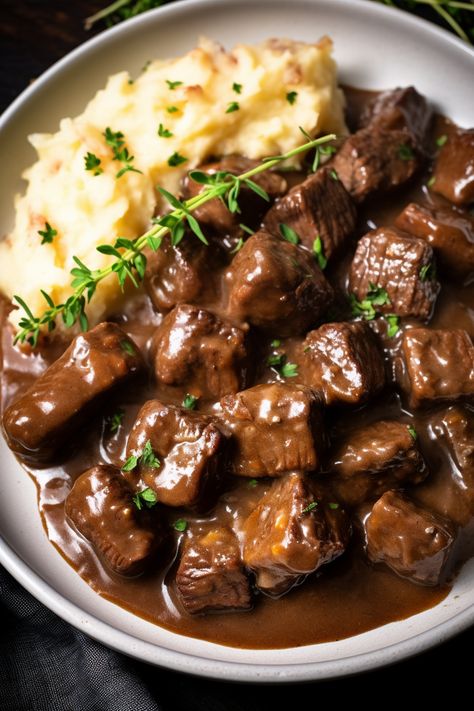 Beef Tips and Gravy - That Oven Feelin Seared Beef Tips, Burgundy Beef Tips, Beef Ball Tip Roast Recipes, Easy Beef Tips And Gravy Oven, Steak Tips With Gravy, Pioneer Woman Beef Tips And Gravy, Buttered Beef Tips, Beef Tips And Gravy Dutch Oven, Beef Angus Steak Recipes