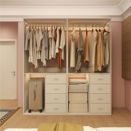 Sophshelter wooden closet system features a modular design, allowing you to tailor the layout to your preferences. Customize by adding or removing shelves and drawers to create the ideal closet organizer for your storage needs. Size: White-304+304. White Wood Wardrobe, Closet Small Bedroom, Wooden Closet, Small Bedroom Furniture, Wood Wardrobe, Closet Renovation, Closet Drawers, Closet Organizing Systems, Closet Layout