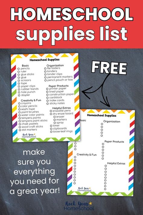 Save time & money using this free printable homeschool supplies list to make sure you have everything you need for a great year of learning fun. List To Make, Homeschool Supplies, Erasable Gel Pens, Be Organized, School Glue, Dot Markers, Free Homeschool, Supply List, Painted Sticks