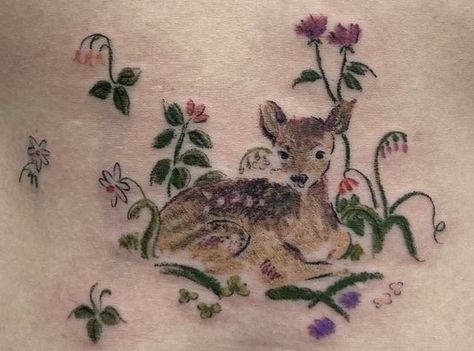 Mother Deer And Fawn, Vintage Deer Tattoo, Back Tattoos Nature, Forestcore Tattoo, Matching Bear Tattoos, Ugly Duckling Tattoo, Vet Tattoo Ideas, Sketchwork Tattoo, Animal Nature Tattoo