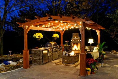 OUTDOOR KITCHEN LIGHTING IDEAS – Lighting becomes an essential element in an outdoor kitchen. Lighting can help you enjoy outdoor parties or family di... Landscape Lighting Ideas Walkways, Gazebo Lighting Ideas, Wooden Gazebos, Gazebo Lights, Patio Lighting Diy, Outdoor Kitchen Lighting, Gazebo Lighting, Gazebo Ideas, Hanging Solar Lights