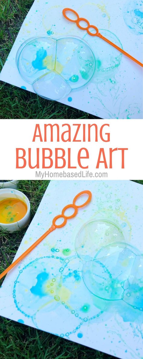 For days when you want to relax at home, the kids can still do this fun Bubble Art Activity. Perfect for all ages and takes mere minutes to set up. #bubbleart #kidsactivity #outdooractivity #kidfun #summer #myhomebasedlife | Kids Activity | Summer Outdoor Activity | Easy Activities for Kids | Bubble Art Ideas | Preschool Activities | Kindergarten Activities | Summer Fun Ideas Fun Nanny Activities, Bubble Day Activities Preschool, Easy Outdoor Crafts For Kids, Bubble Art For Toddlers, Homeschool Summer Activities, Camp Ideas For Kids Summer, Colorful Activities For Kids, Summer Creative Ideas For Kids, Simple Summer Activities For Kids