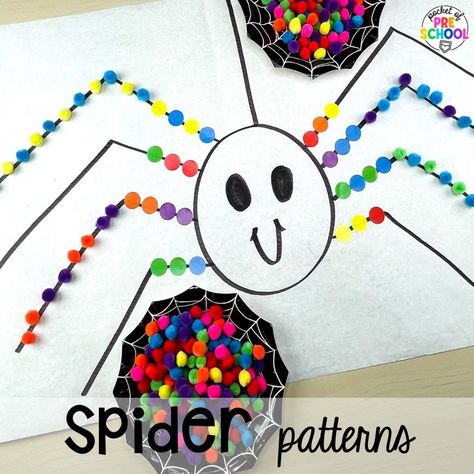 Spider fine motor pattern activity plus 16 Fall Butcher Paper Activities for preschool, pre-k, and kindergarten students to develop math, literacy, and fine motor skills. Fun On The Farm Activities, Nocturnal Animal Fine Motor Activities, Creepy Crawly Activities For Preschool, Fall Crafts For Special Education, Easy Halloween Preschool Activities, Pumpkin Math Preschool Activities, Mummy Preschool Activities, Hands On Pattern Activities, Fall Math For Preschool