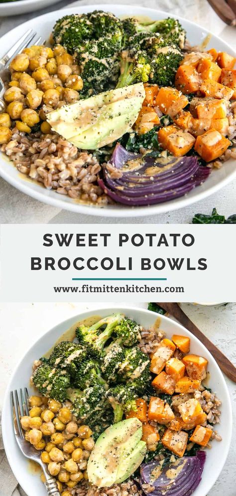 Bowls With Broccoli, Healthy Veggie Bowl Recipes, Healthy Antiinflammatory Bowls, Power Bowl Vegetarian, Broccoli Sweet Potato Bowl, Roasted Broccoli Bowl, Vegan Nutrient Dense Meals, Vegan Tahini Bowl, Sweet Potato Broccoli Salad