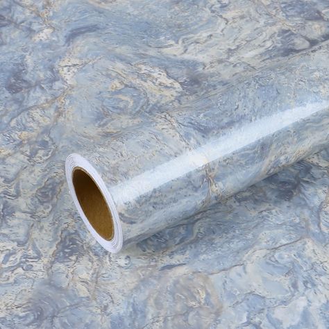 PRICES MAY VARY. 𝐓𝐎𝐏 𝐓𝐈𝐏𝐒: It's best to do the installation with two people for this marble contact paper, easier and smoother! 𝐏𝐫𝐨𝐝𝐮𝐜𝐭 𝐃𝐞𝐭𝐚𝐢𝐥𝐬: Marble contact paper, glossy finish, cream blue color, made of high quality vinyl, thick, durable, tear-resistant, 32 inch wide, 354 inch long, ideal for large surface or kitchen island 𝐅𝐞𝐚𝐭𝐮𝐫𝐞𝐬: Countertop contact paper waterproof, oil-proof, easy to clean, fadeless, stand up with long term use, repositionable, removable, n Kitchen Counter Peel And Stick, Kitchen Counter Contact Paper, Peel And Stick Countertop Bathroom, Contact Paper Kitchen Cabinets, Countertop Peel And Stick, Countertop Contact Paper, Glass Kitchen Countertops, Contact Paper Countertop, Cubicle Ideas