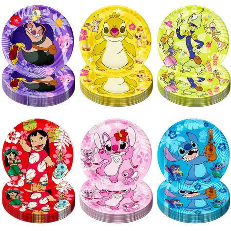 PRICES MAY VARY. 【Stitch Party Supplies】The package you receive include 60 pcs 7" stitch plates（10 pieces of each pattern）.Meet all your needs for lilo stitch party supplies. 【High Quality】:Stitch party plates is made of high-quality thick paper,bright in color,easy to clean, vivid in design, not easy to fade and break,light weight and safe for everyone to use. 【Unique Design】 Stitch party decorations plates are designed with cute film roles , which is very vivid and interesting. Mouse decoratio 626 Day Stitch Ideas, Lilo And Stitch Birthday Party Food, Lilo And Stitch Birthday Party Ideas, Stitch And Angel Birthday Party, Stitch Party Decorations, Lilo Stitch Party, Lilo And Stitch Birthday Party, Stitch Bday, Stitch Birthday Party