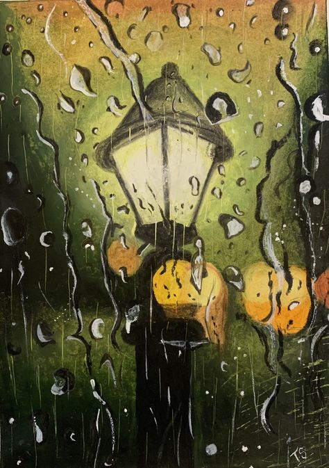 Rainy Car Window Painting, In The Rain Drawing, Rainy Day Painting Easy, Rainy Painting Easy, Rain Painting Acrylic Easy, Painting Ideas Rain, Paintings Of Rain, Rain Illustration Rainy Days, Rain Art Drawings