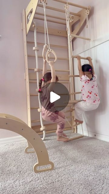 Naomi Vega | Content Creator on Instagram: "Things we do while our girls are in preschool 😆  We set up this cute play gym set from @woodandhearts in their playroom and they’ve been loving it!!! Perfect for rainy days like today so they can burn off all that toddler energy 🤭" Girl Toddler Playroom, Toddler Girl Playroom, Soft Playroom, Girls Playroom Ideas, Kids Indoor Gym, Girl Playroom, Toddler Gym, Kids Playroom Ideas, Girls Playroom