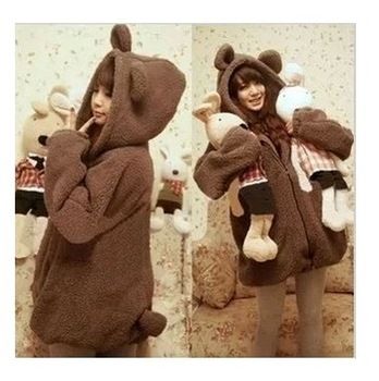 El otoño y el invierno del espesamiento termales orejas de peluche camisa femenina sudadera oso conejo prendas de vestir Exteriores Bear Ear Hoodie, Bunny Ear Hoodie, Long Hooded Jacket, Hooded Cardigan Sweater, Bear Costume, Bear Hoodie, Hoodie Cozy, Bear Ears, Cartoon Bear