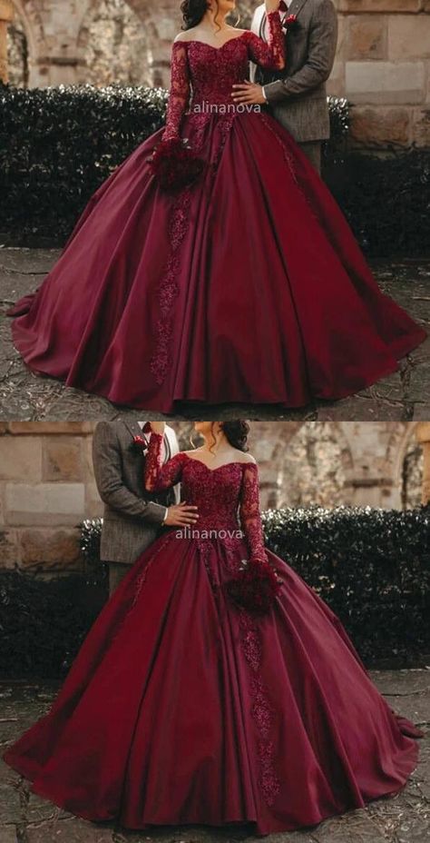 Burgundy Wedding Dresses, Red Quince Dress, Maroon Wedding Dress, Burgundy Quinceanera, Burgundy Quinceanera Dresses, Maroon Prom Dress, Burgundy Wedding Dress, Wedding Dress Long Sleeves, Plus Size Ball Gown