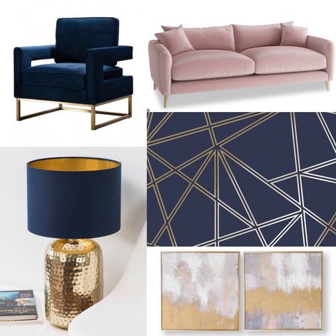 My Blush Pink, Navy, Gold Living Room Idea 💖 Blush Navy Living Room, Navy Blue And Pink Home Decor, Pink And Navy Living Room Ideas, Blue Pink And Gold Living Room, Navy Blue And Blush Living Room, Navy And Blush Living Room, Pink And Navy Office, Navy Pink And Gold Bedroom, Pink And Navy Living Room