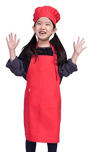 ALIPOBO Kids Apron and Chef Hat Set, Children's Adjustable Bib Apron with 2 Pockets. Cute Boys Girls Kitchen Apron for Cooking, Baking, Painting, Training Wear (2-5 Year, Red) Baking Painting, Chef Hat, Bib Apron, Chef Apron, Chefs Hat, Kids Apron, Kitchen Apron, Cooking Apron, Hat Set