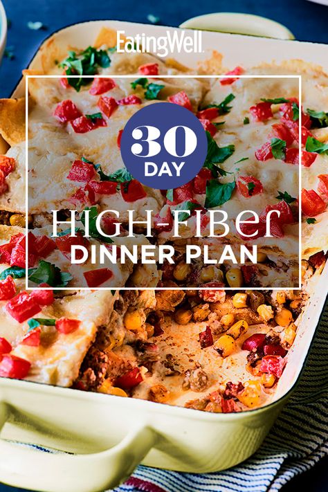 A high-fiber diet helps keep your digestive tract on track, blood sugar levels balance, cholesterol levels low and can even aid in weight loss. We compiled 30 days worth of our favorite high-fiber recipes to make getting those 30 grams of fiber a day a little bit easier for you. #mealplan #mealprep #healthymealplans #mealplanning #mealplanideas #healthyrecipes Recipes With High Fiber, High Fiber Recipes For Diabetics, Fiber Full Meals, Healthy Dinner Recipes High Fiber, High In Fiber Foods Meals, High Fiber Dishes, High Fiber Instant Pot Recipes, High Fibre Food Recipes, High Fiber Shakes