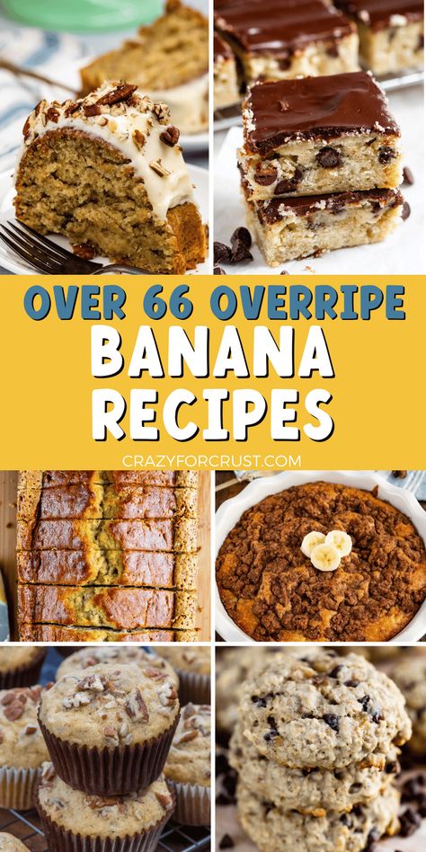 Over 66 Overripe Banana Recipes - tons of ideas for baking with banana that's not just banana bread! Banana cake, cookies, pie and unique banana recipes too! Foods With Bananas, Recipes That Use Frozen Bananas, Banana Baked Goods Recipes, Spotty Banana Recipes, Easy Desserts With Bananas Simple, Foods To Make With Bananas, Recipes For Frozen Bananas, Recipe With Frozen Bananas, Using Old Bananas Recipes