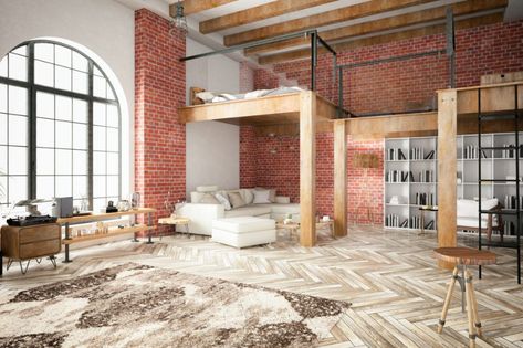 Comment aménager une grange - Bricofamily Industrial Mezzanine, Mezzanine Floor Design, Chapel Conversion, Loft Style Apartments, Small Staircase, Loft Room, Sleeping Loft, Creative Furniture, Loft Spaces