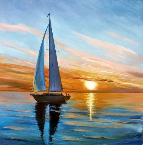 Calm Seas, Fair Winds - Arts d'Tryon Studio Beach Canvas Paintings, Canvas Board Painting, Painting On Canvas For Beginners, Wind Art, Sailing Art, Sailboat Art, Sailboat Painting, Canvas For Beginners, Canvas Painting Ideas