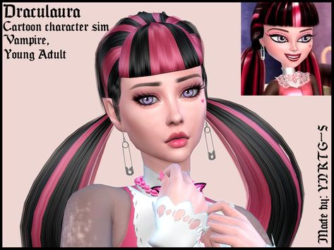 Sims 4 Melanie Martinez Cc, Monster High Sims 4, Sims 4 Monster High Cc, Draculaura Halloween, Monster High Makeup, Sims 4 Sims, Pelo Sims, Sims 5, High Hair