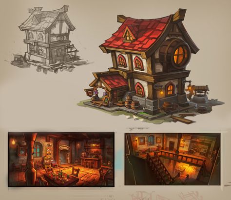 Tavern image - My Time At Portia - Mod DB Fantasy Inn, Visual Map, Art Test, Dragon House, Cafe Concept, Sci Fi Environment, Cartoon House, Dnd Dragons, House Sketch