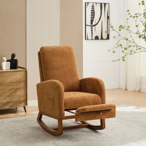 Product Features Fabulous Comfort:Covered with high-quality boucle for a soft and breathable surface, the rocking chair brings you a luxurious yet casual sitting. Nursery Rocking Chair Glider, Garden Rocking Chair, Glider Rocking Chair, Modern Rocking Chair, Rocking Armchair, Chair With Footrest, Wood Rocking Chair, Nursery Glider, Rocking Chair Nursery