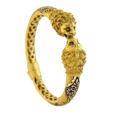 Vintage 18kt Blue Enamel Lion Head Bangle Bracelet 19.86dwt Lion Jewellery, Georgian Era, Lion Head, Jewelry Inspo, Gold Bangles, Estate Jewelry, Bangle Bracelet, Bangle Bracelets, Gold Bracelet